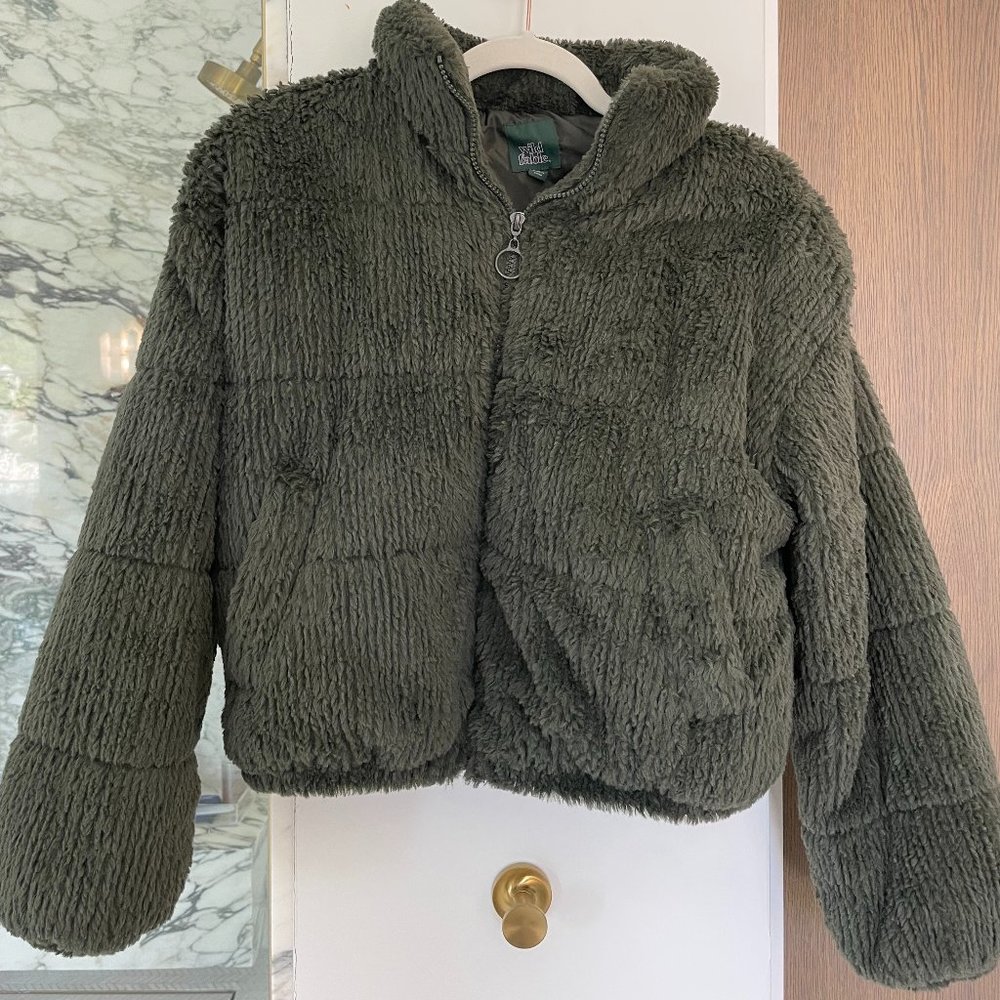 Wild Fable Green Fuzzy Bomber Size XS